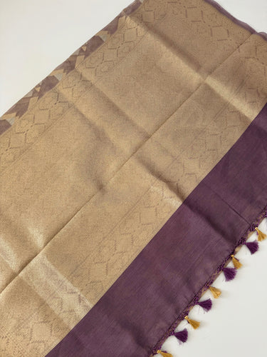 Banarasi Tissue Silk Alfi Saree | Light Greyish Purple | Gold & Silver Zari | Handwoven | Silk Mark Certified | Ships from California